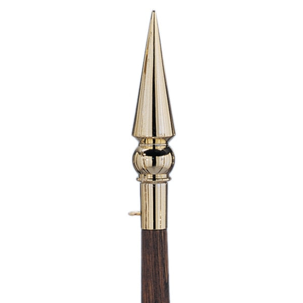 golden spear tip on wooden handle
