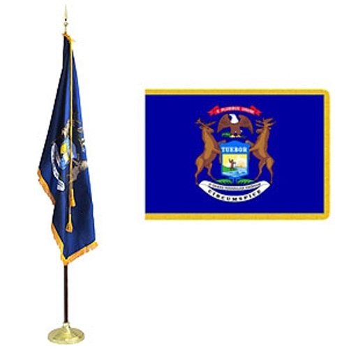 Michigan state flag and pole