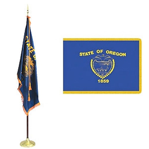 Oregon state flag on flagpole