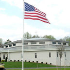 American flag in front of church