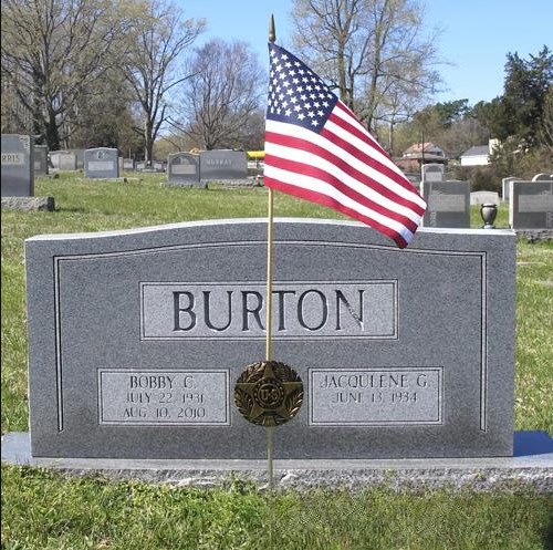 Burton grave marker with flag
