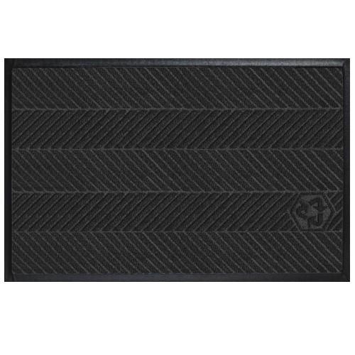 black rubber welcome mat with strip