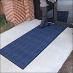 person entering building mat